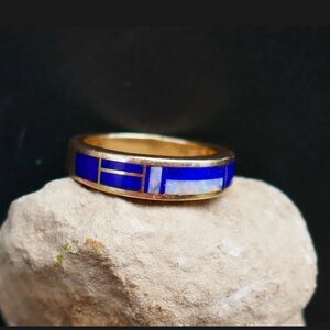 🚫SOLD🚫Vintage 14k gold Inlaid Lapis Opal Band Ring
